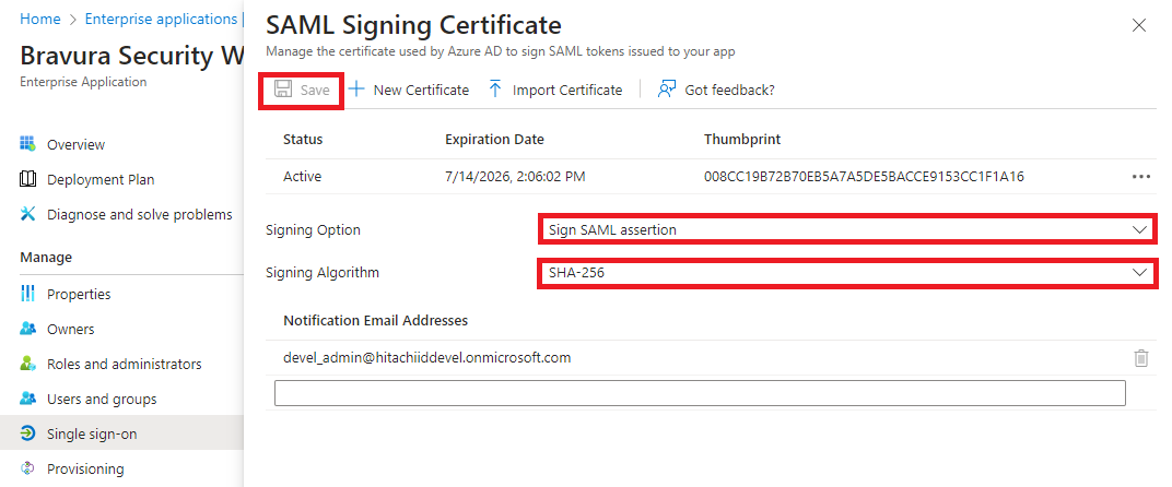 azure-saml-cert-action-pane