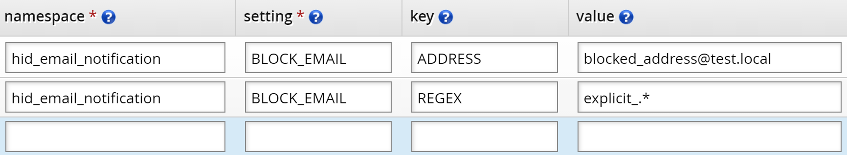 email block list config